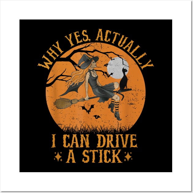 Why Yes Actually I Can Drive a Stick witch Cat Halloween Wall Art by Formoon